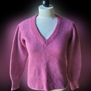 Paige Kamila Red Violet Cashmere Pullover V Neck Sweater Size M Raspberry Pink